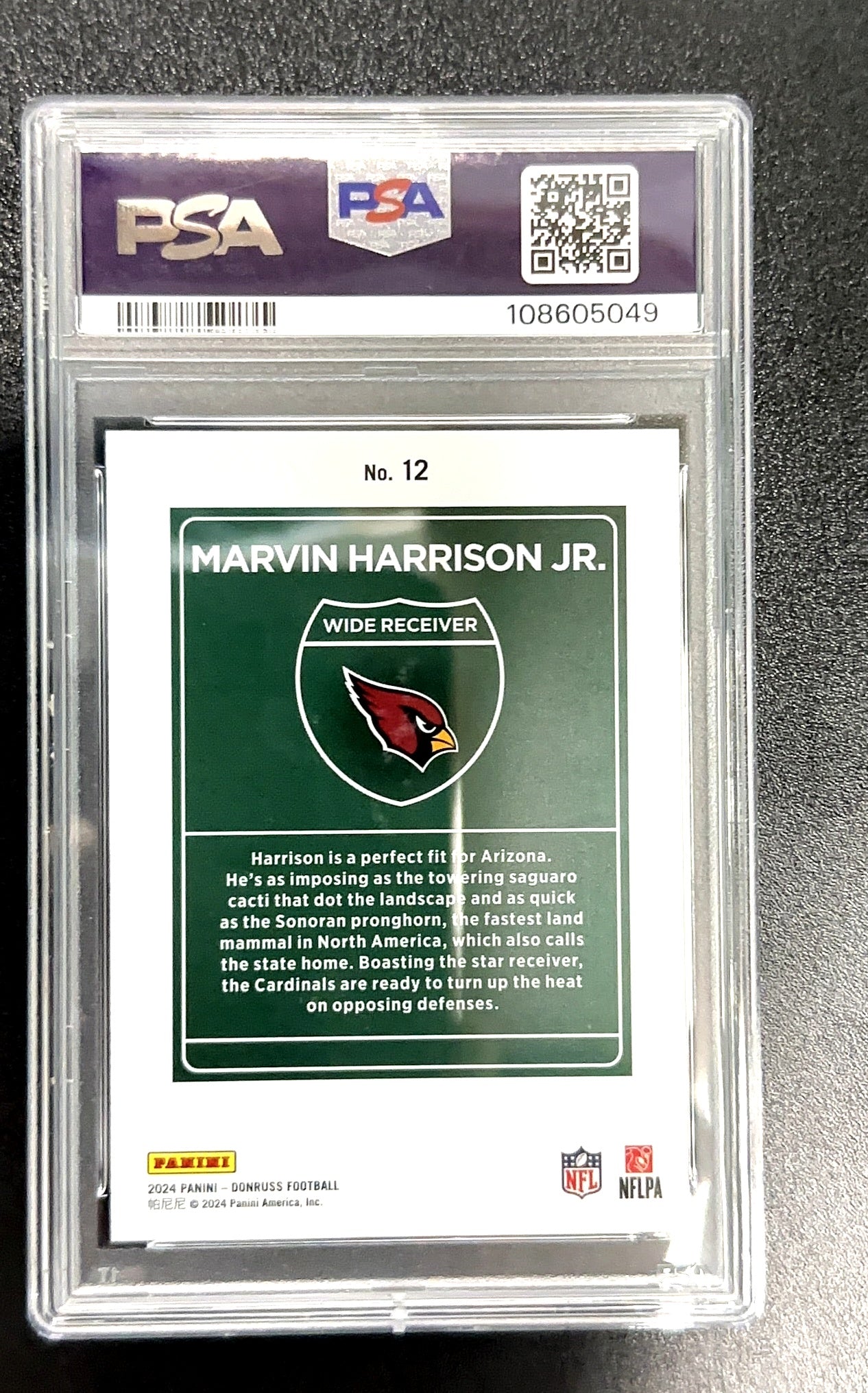 2024 Panini Donruss Downtown Marvin Harrison Jr. #12 RC PSA 10 — back