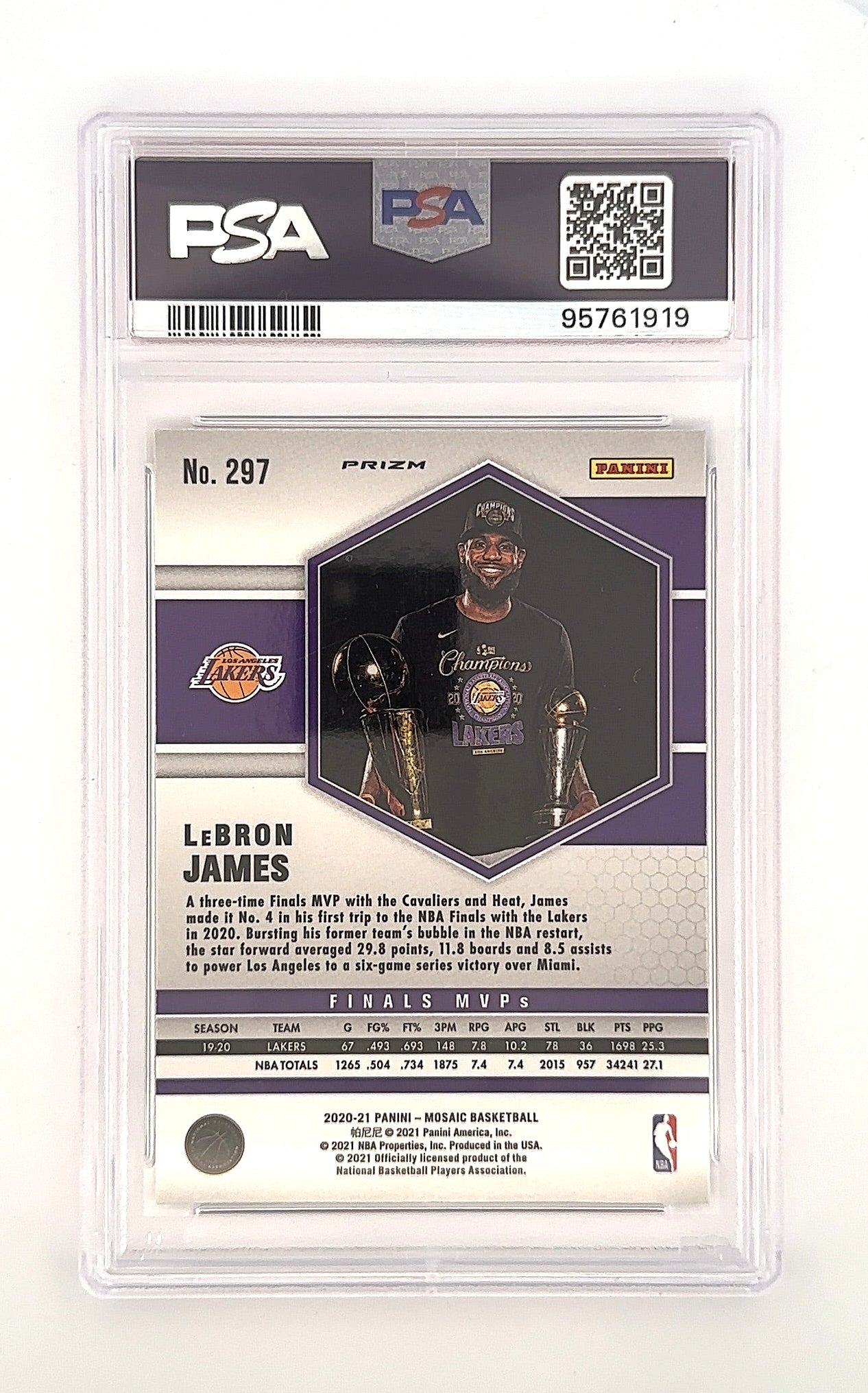 2020 Panini Mosaic LeBron James [Reactive Yellow] #297 PSA 9 — back