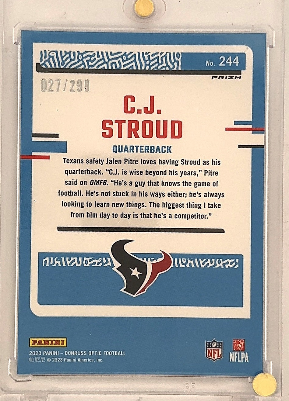 2023 Panini Donruss Optic C.J. Stroud Aqua #244 — back