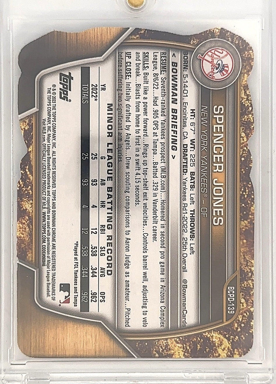 2023 1st Bowman Chrome Spencer Jones Dicut /49 #BCPD-139 — back