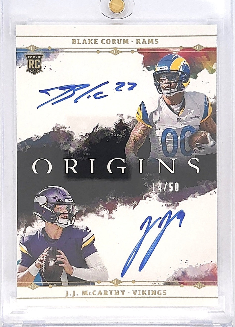 2024 Panini Origins Dual Rookie Autograph Blake Corum / J.J. McCarthy #DA-2 — front
