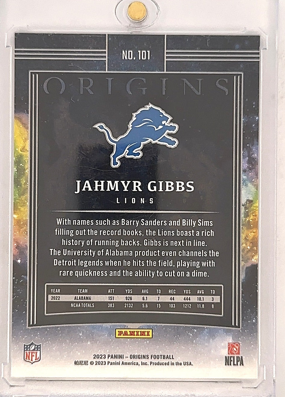 Jahmyr Gibbs Origins 59/99 #101 — back