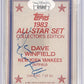 Dave Winfield 7/40 1983 All-Star — back