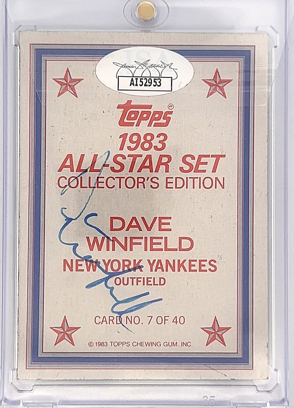 Dave Winfield 7/40 1983 All-Star — back