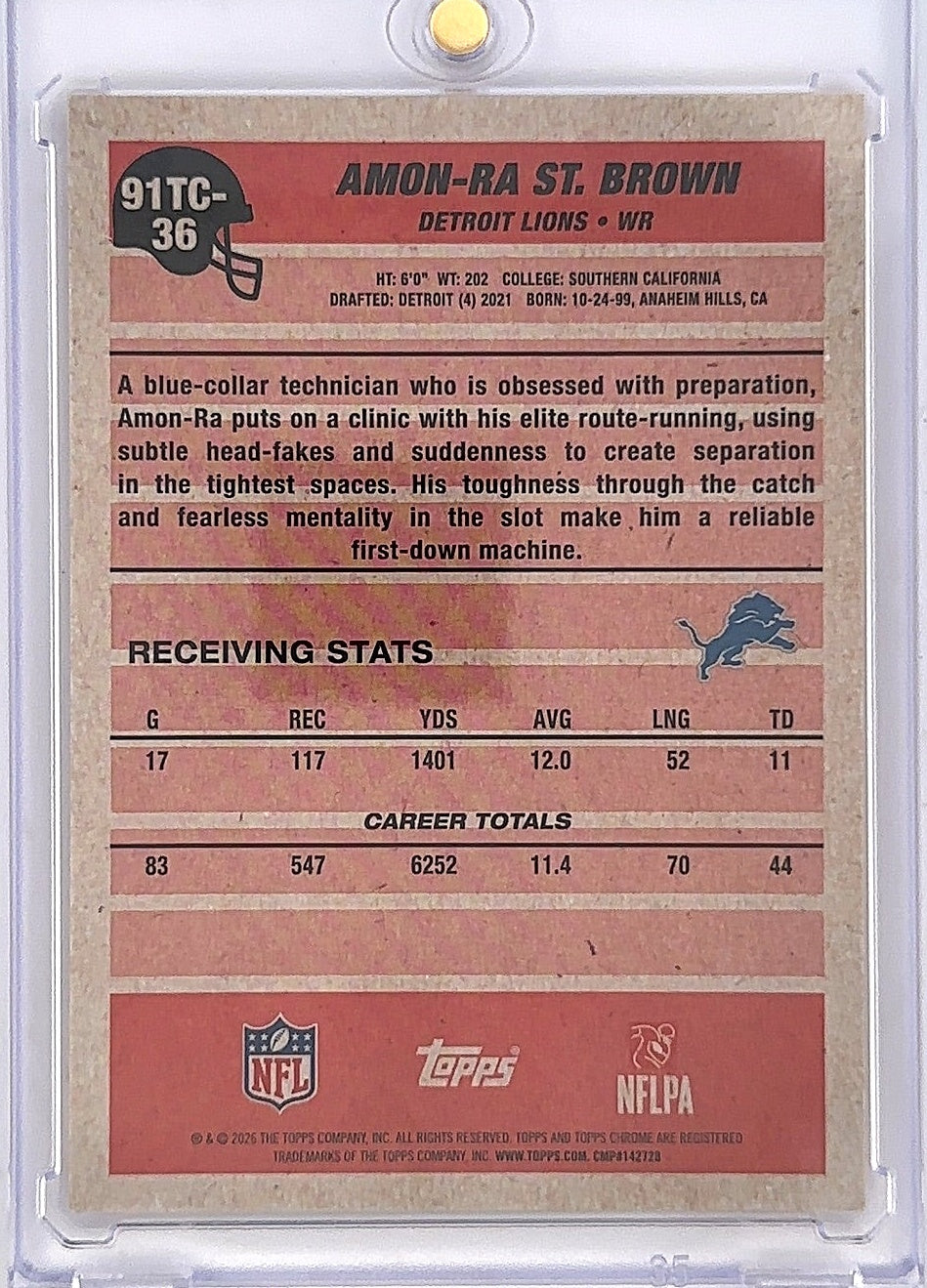2026 Topps Flagship 1991 Chrome Amon-Ra St. Brown [Orange] #91TC-36 — back