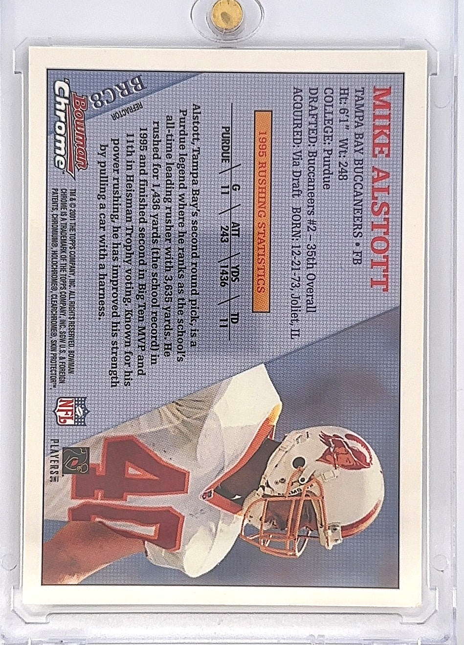 2001 Bowman Chrome 1996 Rookie Refractor Mike Alstott #BRC8 — back