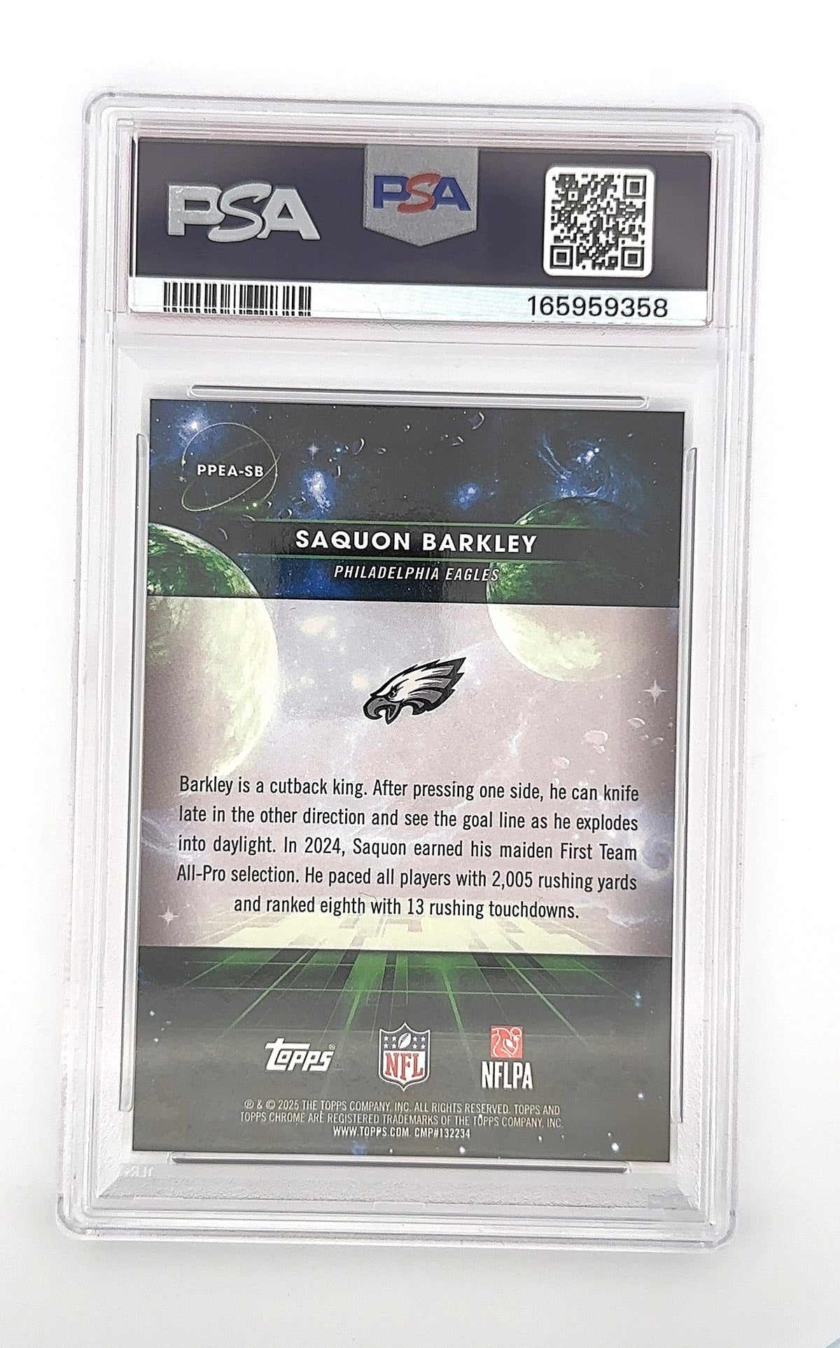 Saquon Barkley Planetary Pursuit Earth 2025 Cosmic Chrome PSA MINT 9 — back