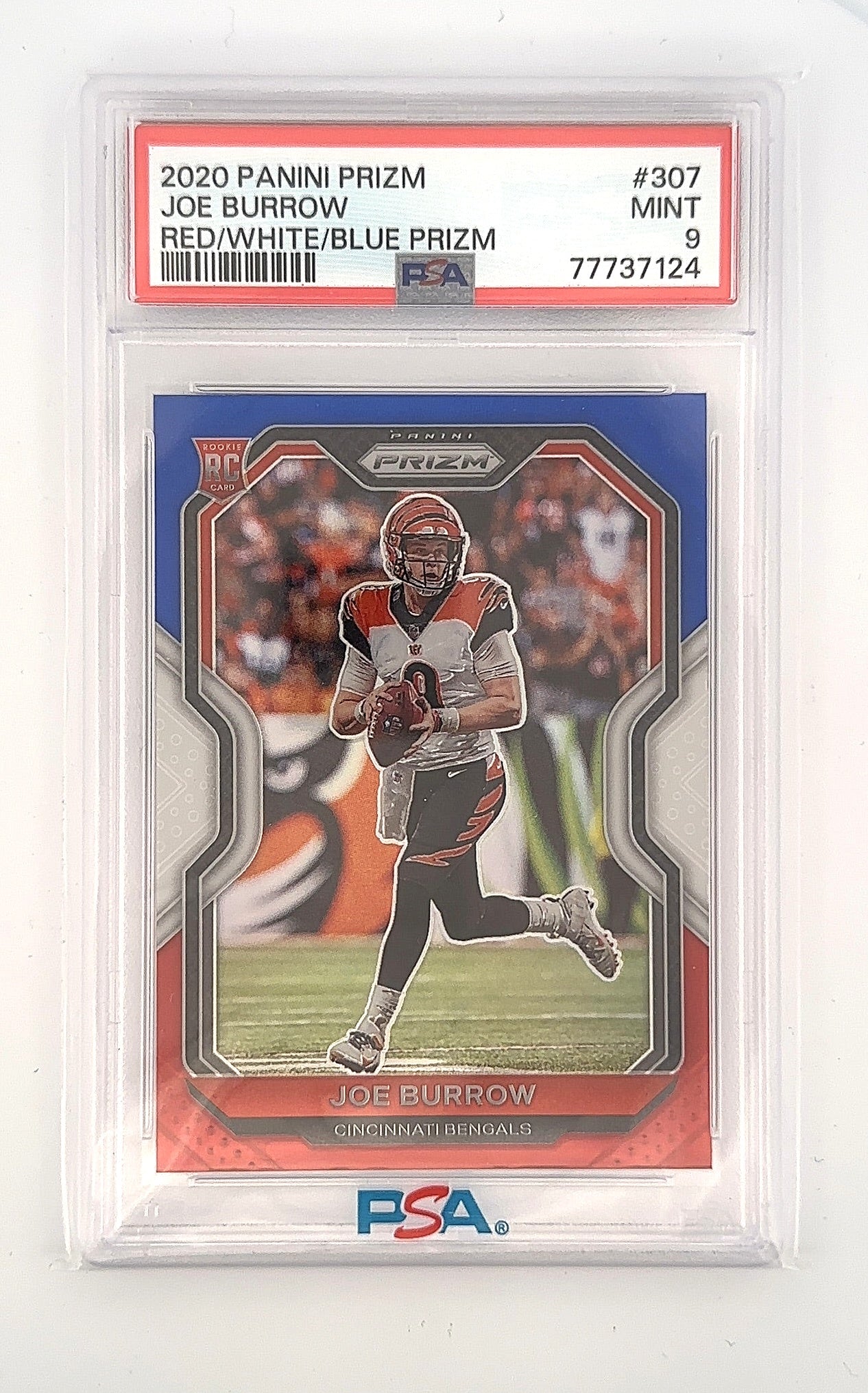 2020 Panini Prizm Joe Burrow [Red White and Blue] #307 RC PSA 9 — front