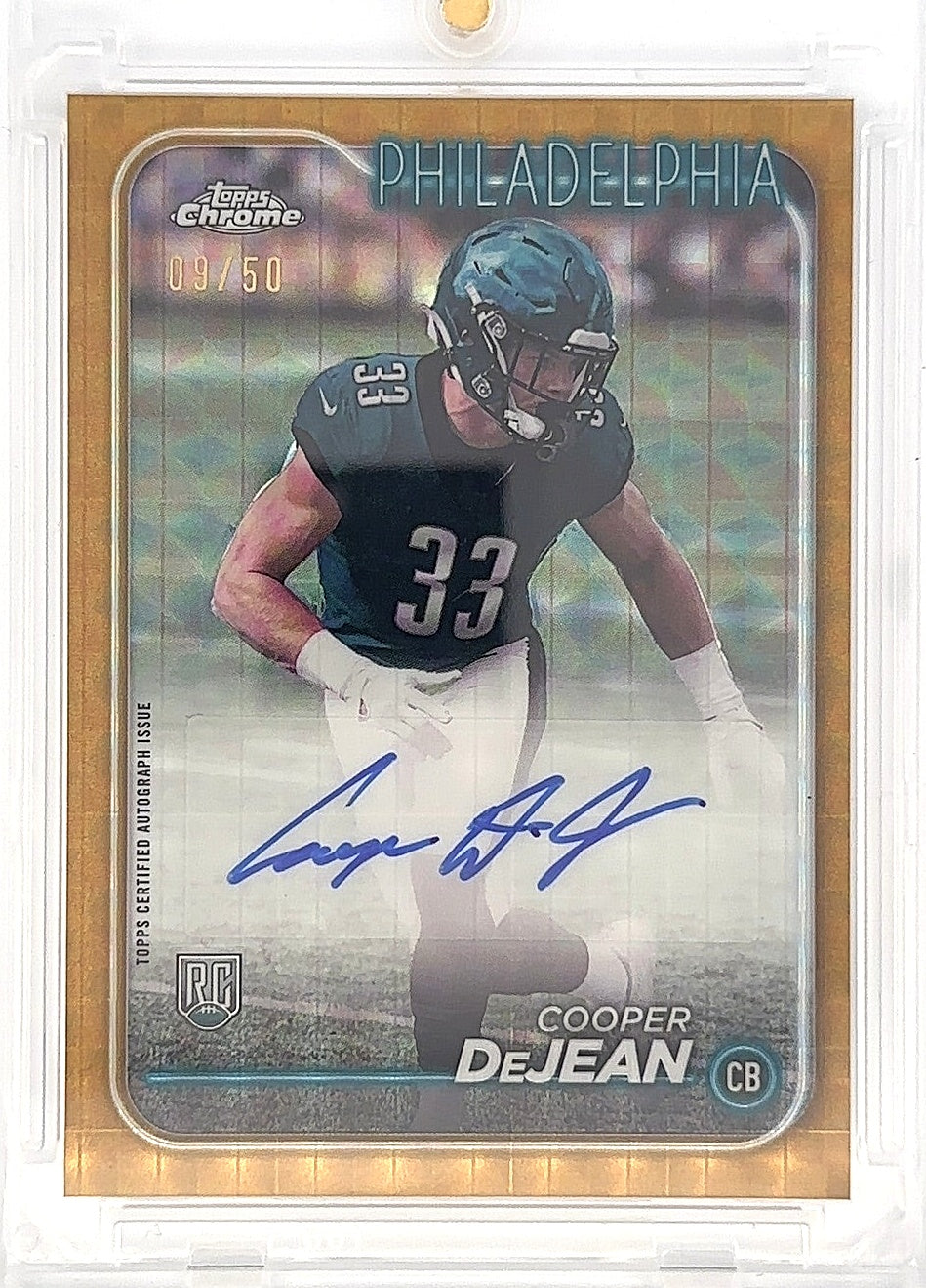 2024 Topps Chrome Rookie Autograph Cooper DeJean [Gold Refractor] #RA-CDE — front