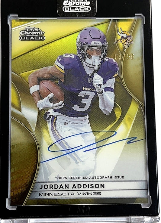 2025 Topps Chrome Black Autograph Jordan Addison [Gold Refractor] #AU-JAD RC AUTO — front
