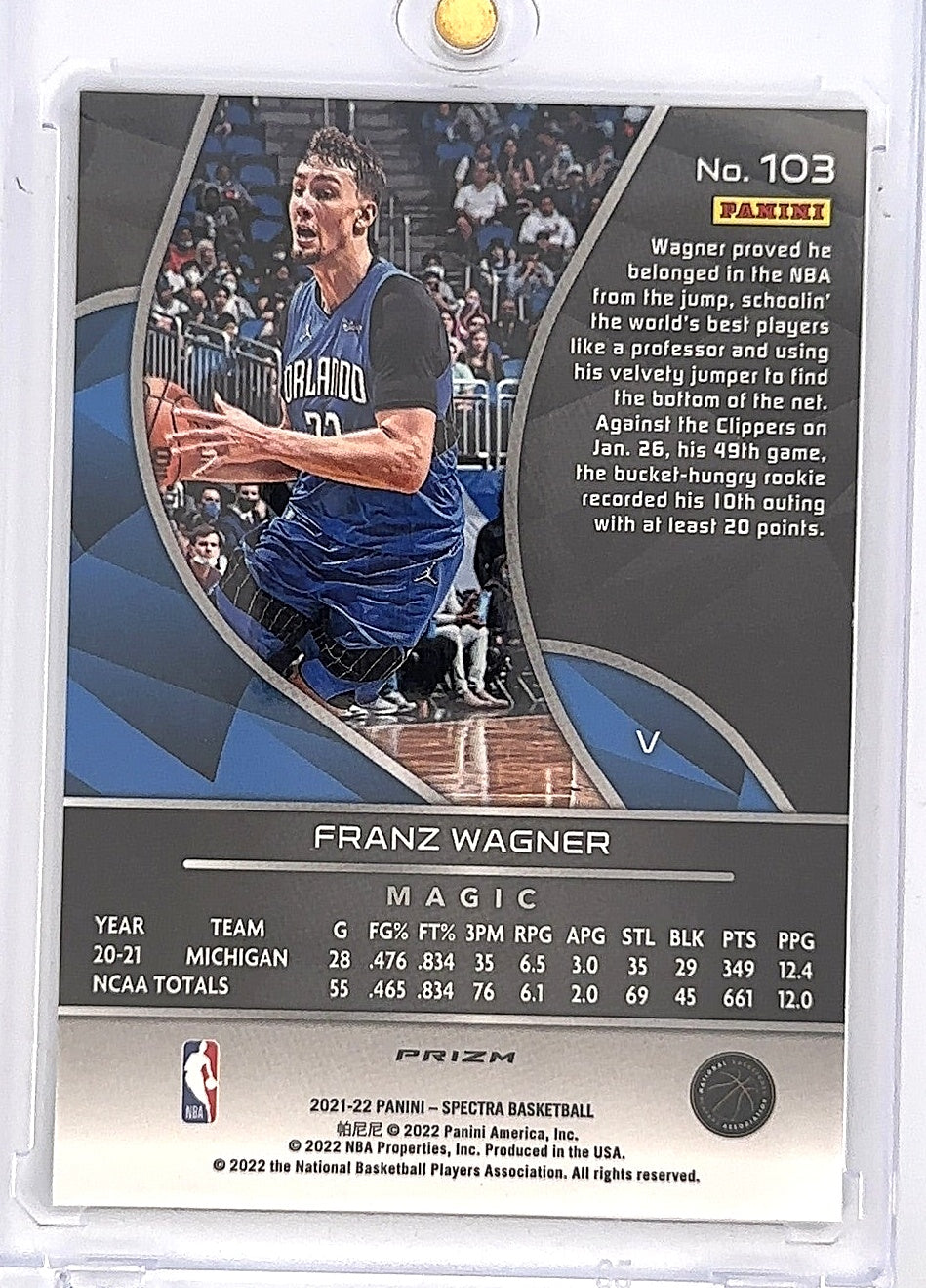 2021 Panini Spectra Franz Wagner [75th Anniversary] #103 — back
