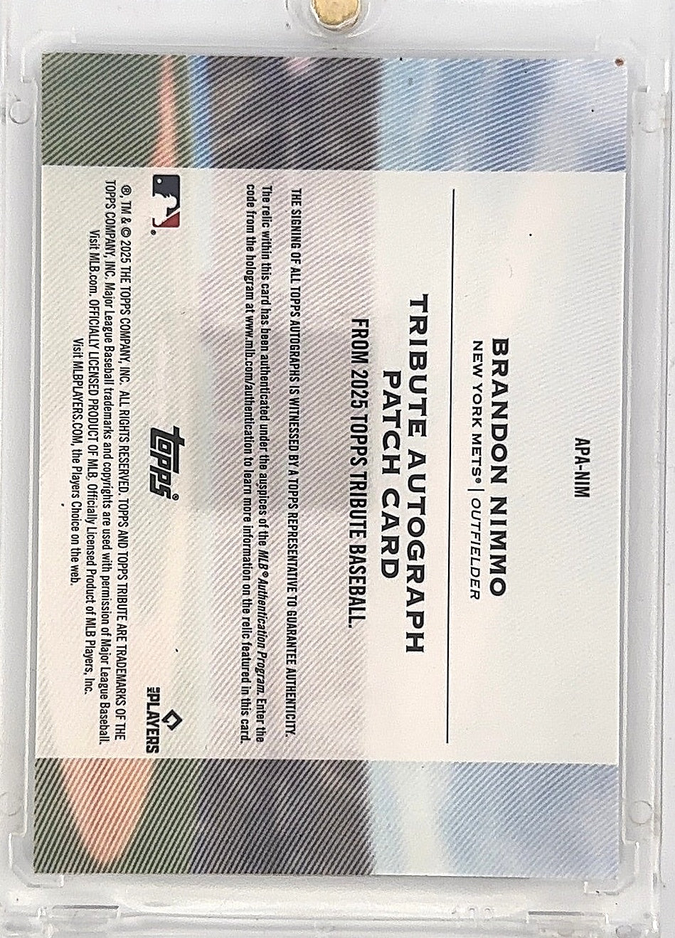 2025 Topps Tribute Autograph Patch Brandon Nimmo #APA-NIM — back