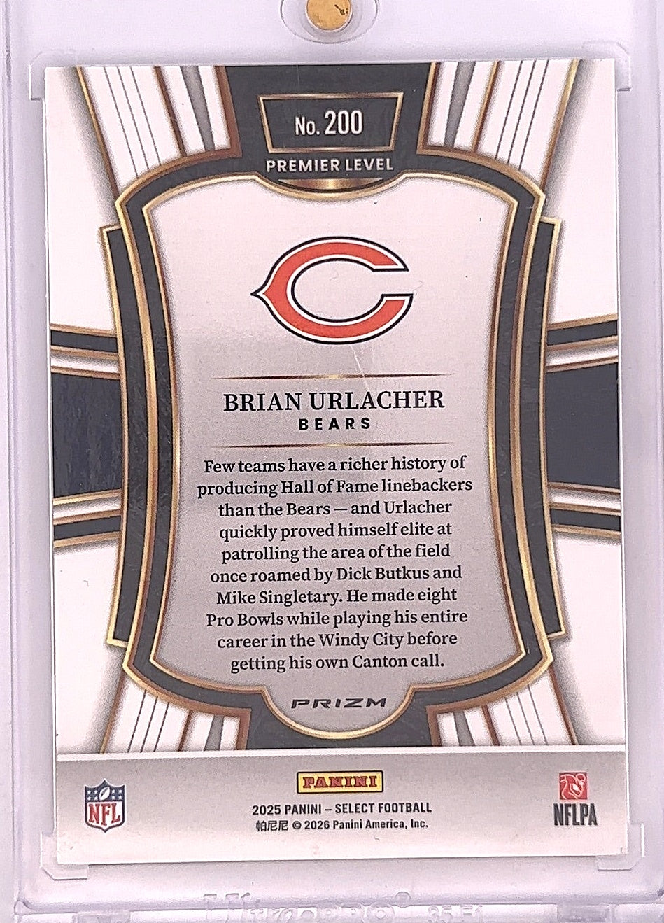 2025 Panini Select Brian Urlacher [Zebra Prizm] #200 — back