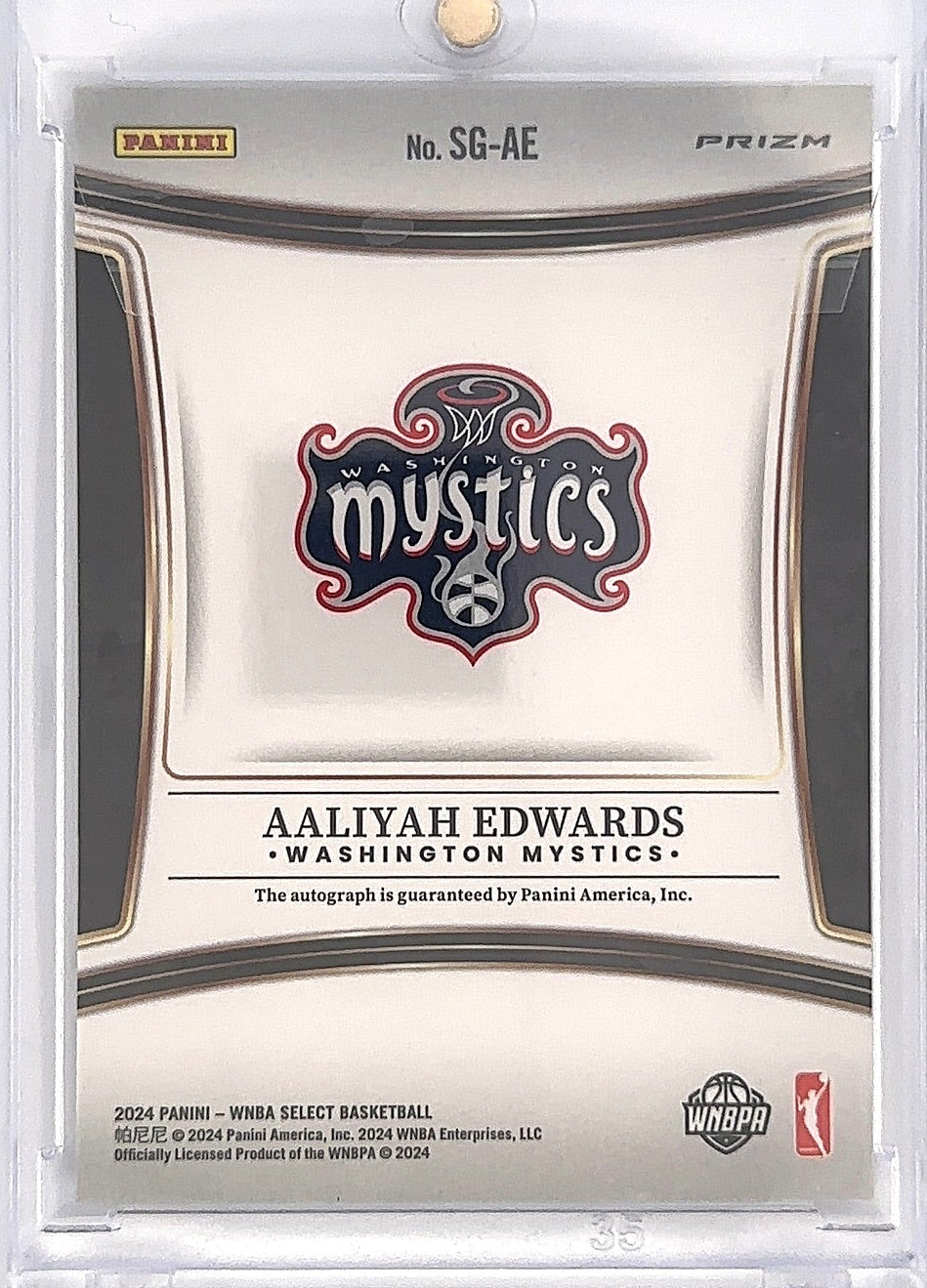 2024 Panini Select WNBA Signature Aaliyah Edwards #SG-AE — back