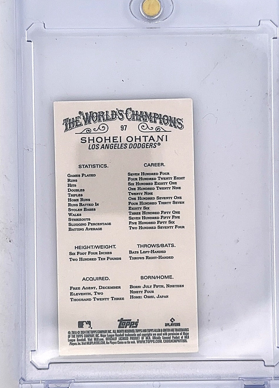2024 Topps Allen & Ginter Shohei Ohtani [Black Border Mini] #97 — back