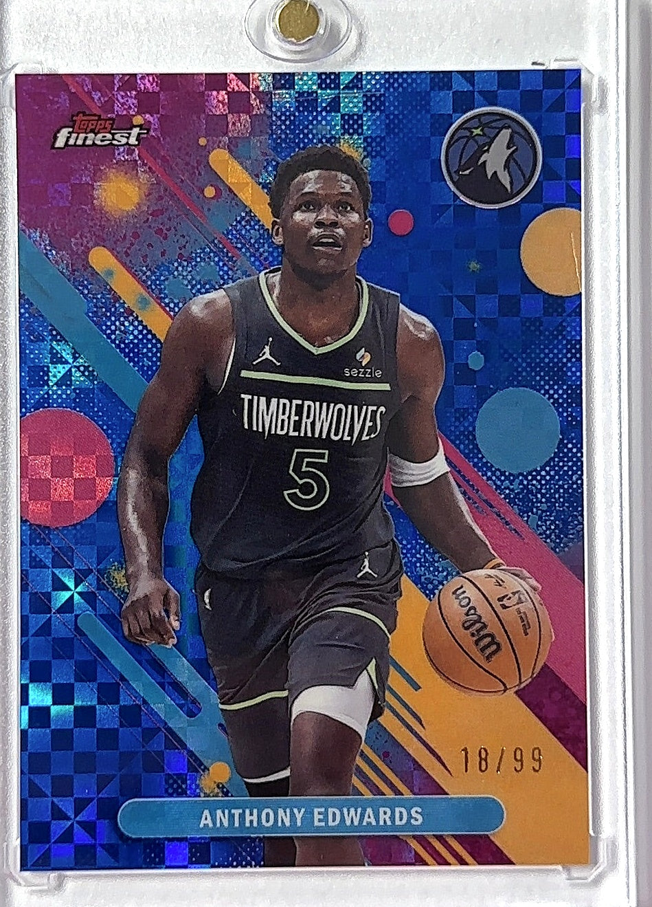 2025 Topps Finest Anthony Edwards [Blue Geometric Refractor] #63 — front