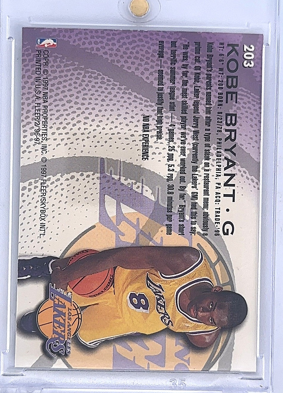 Kobe Bryant 1997 Fleer Rookie #203 — back
