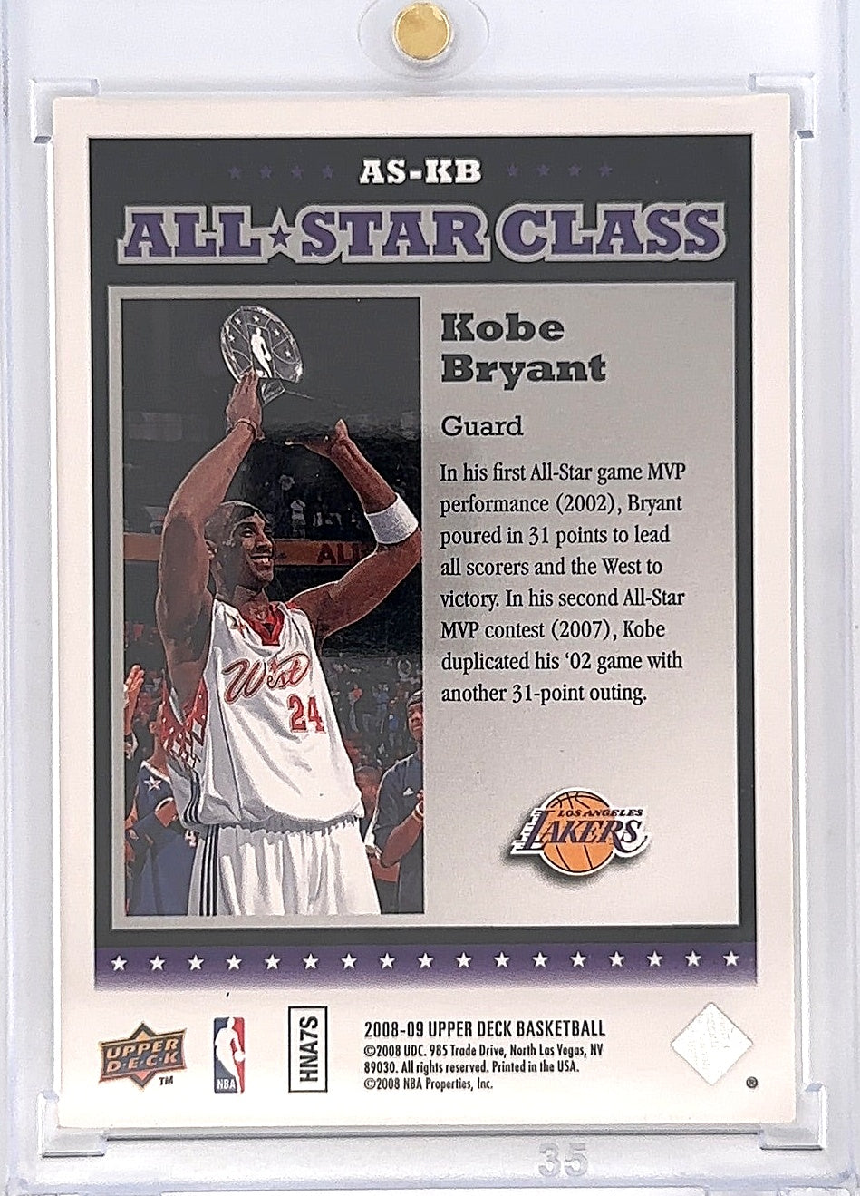 2008 Upper Deck All Star Class Kobe Bryant #AS-KB — back