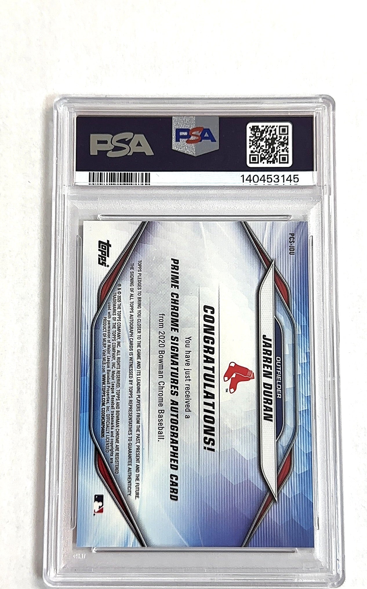 2022 Topps Pristine Autographs Jarren Duran [Refractor] #PA-JDU AUTO PSA 10 — back