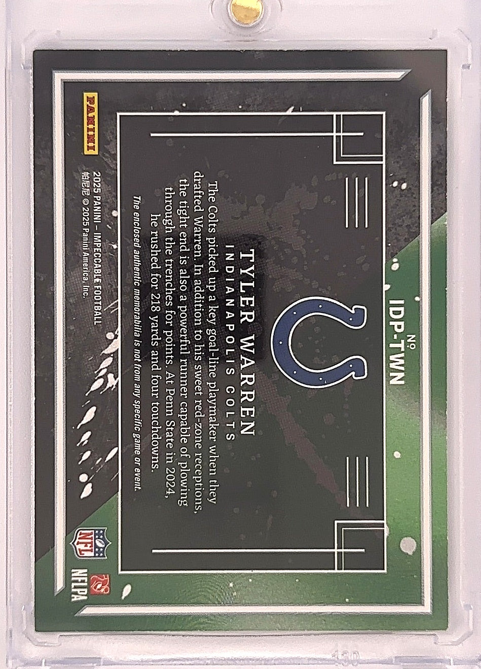 Tyler Warren Impeccable Draft Patch RC — back