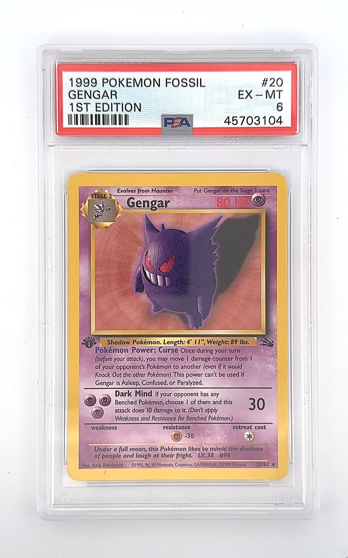 Gengar (20) #20/62 PSA EX-MT 6 — front