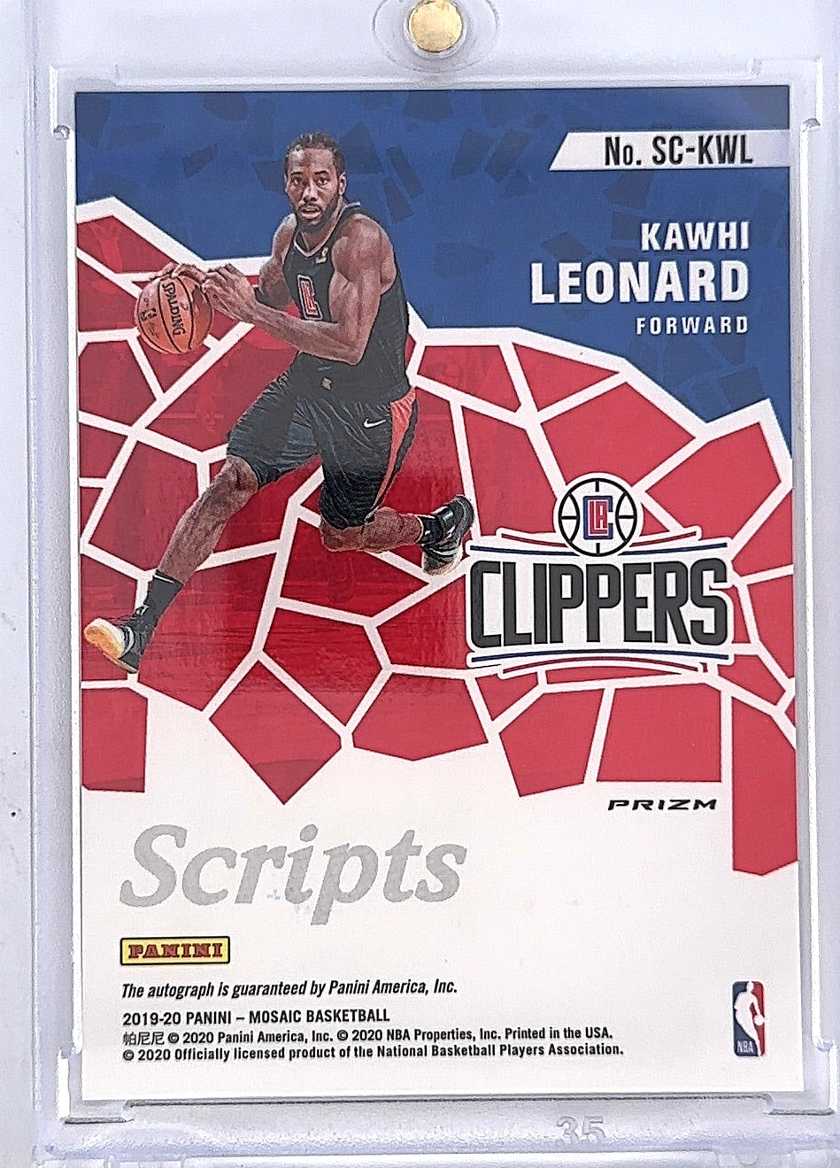 Kawhi Leonard Scripts Mosaic Autograph 2020 — back