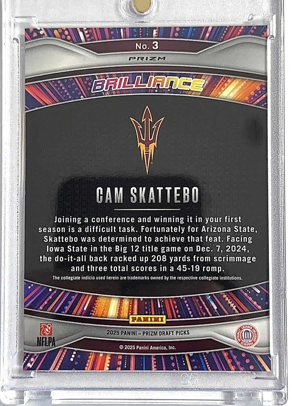 2025 Panini Prizm Draft Picks Brilliance Cam Skattebo [White Sparkle] #3 — back