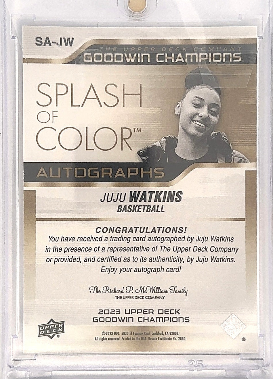 Juju Watkins 2023 Upper Deck Splash of Color — back