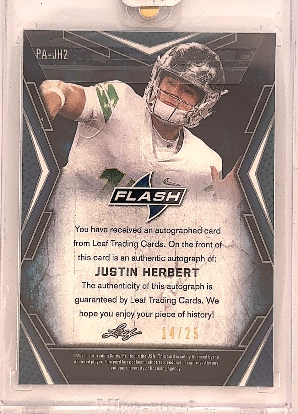 2020 Leaf Trinity Patch Autograph Justin Herbert #PA-JH2 — back