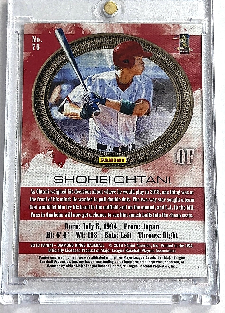 2018 Panini Diamond Kings Shohei Ohtani [Facing Right] #76 RC — back