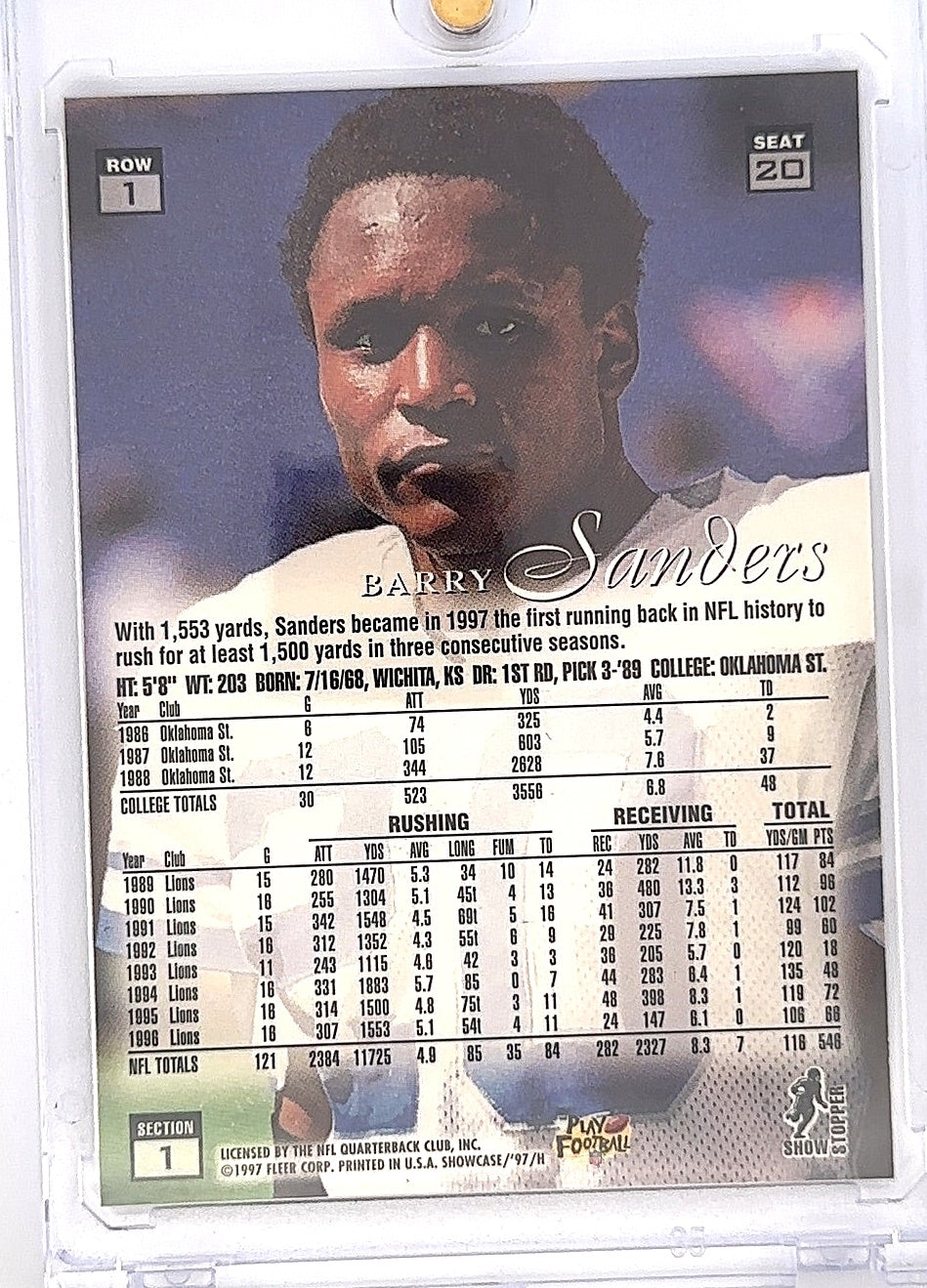 Barry Sanders Flair Showcase 1997 — back