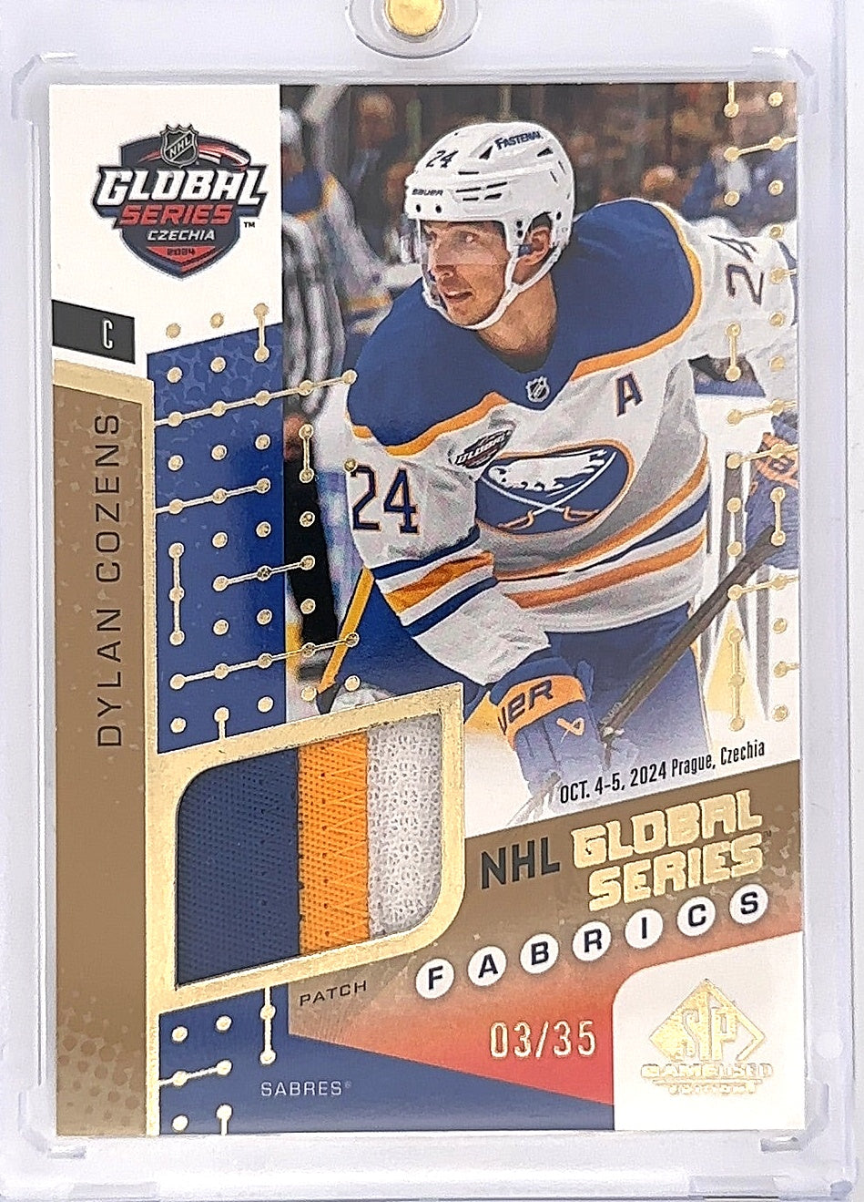 2025-26 SP Game Used Hockey Dylan Cozens Global Series Fabrics /35 GSF1-2 — front
