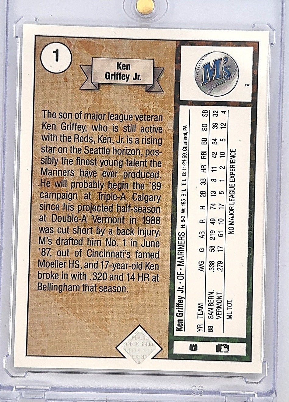1989 Upper Deck Ken Griffey Jr. [Star Rookie] #1 — back