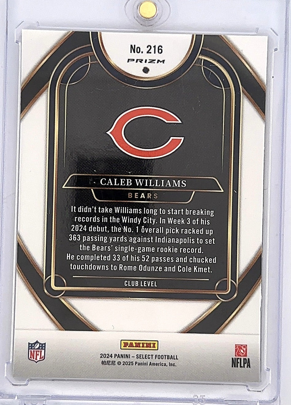 2024 Panini Select Caleb Williams [Red Yellow Prizm Shock] #216 — back