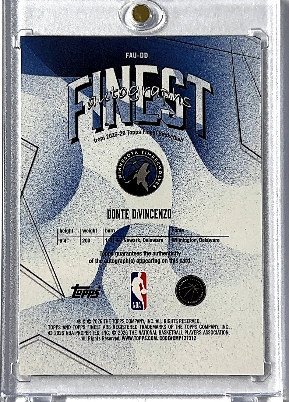2025 Topps Finest Autographs Donte DiVincenzo [Gold Refractor] #FAU-DD RC AUTO — back