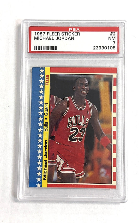 1987 Fleer Sticker Michael Jordan #2 PSA 7 — front