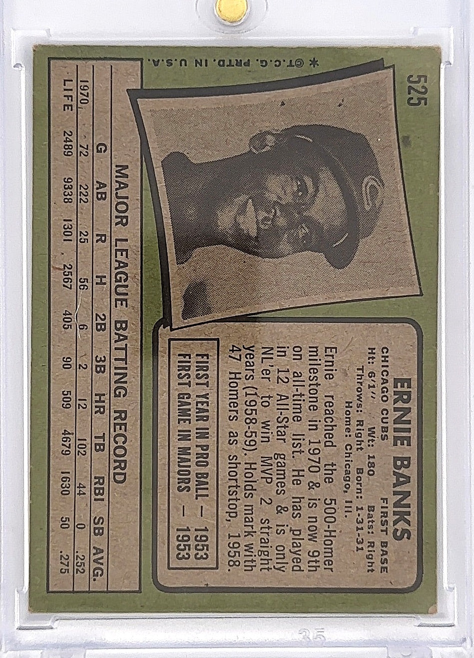 1971 Topps Ernie Banks #525 — back