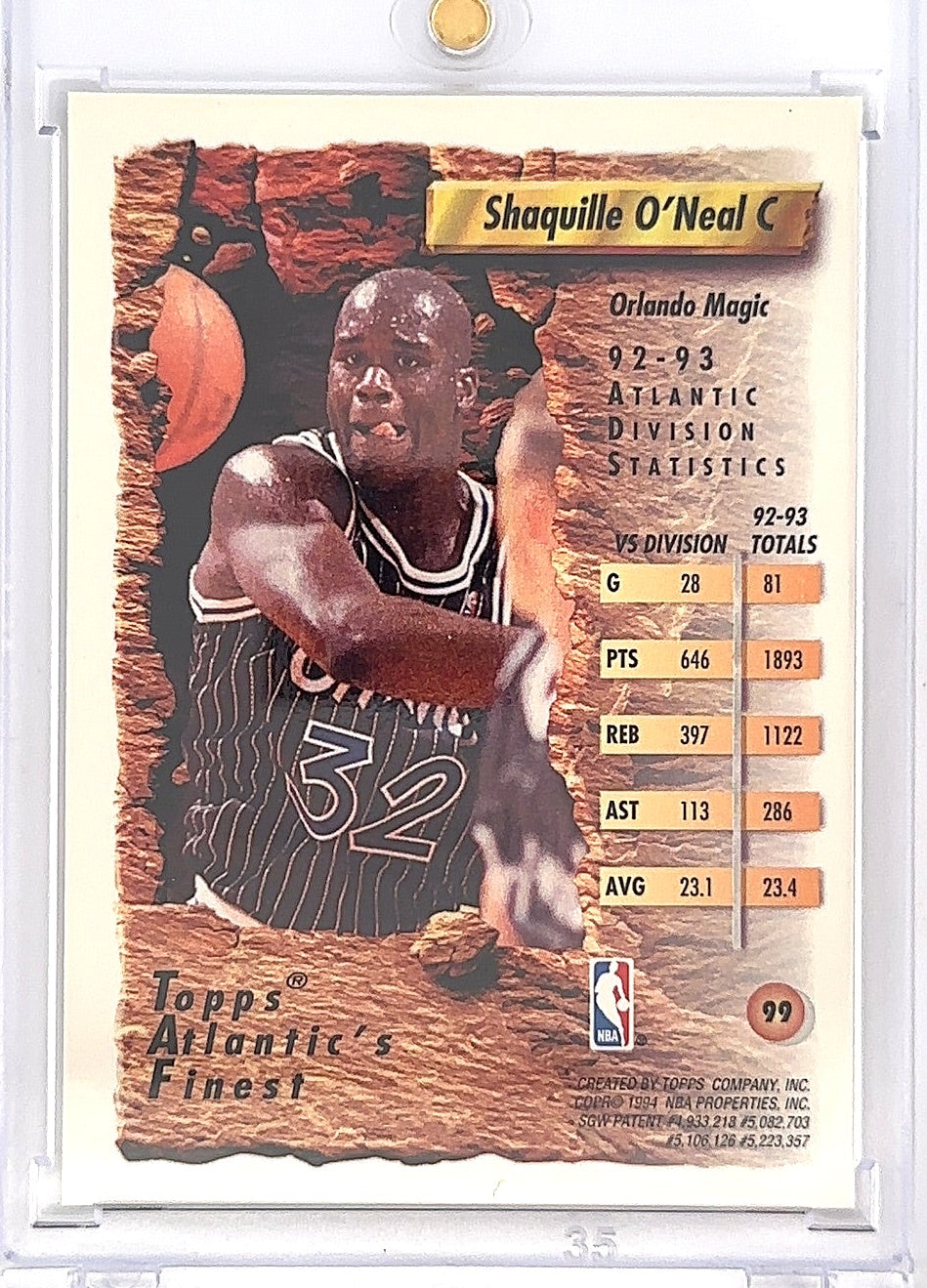 1993 Finest Shaquille O'Neal #99 — back