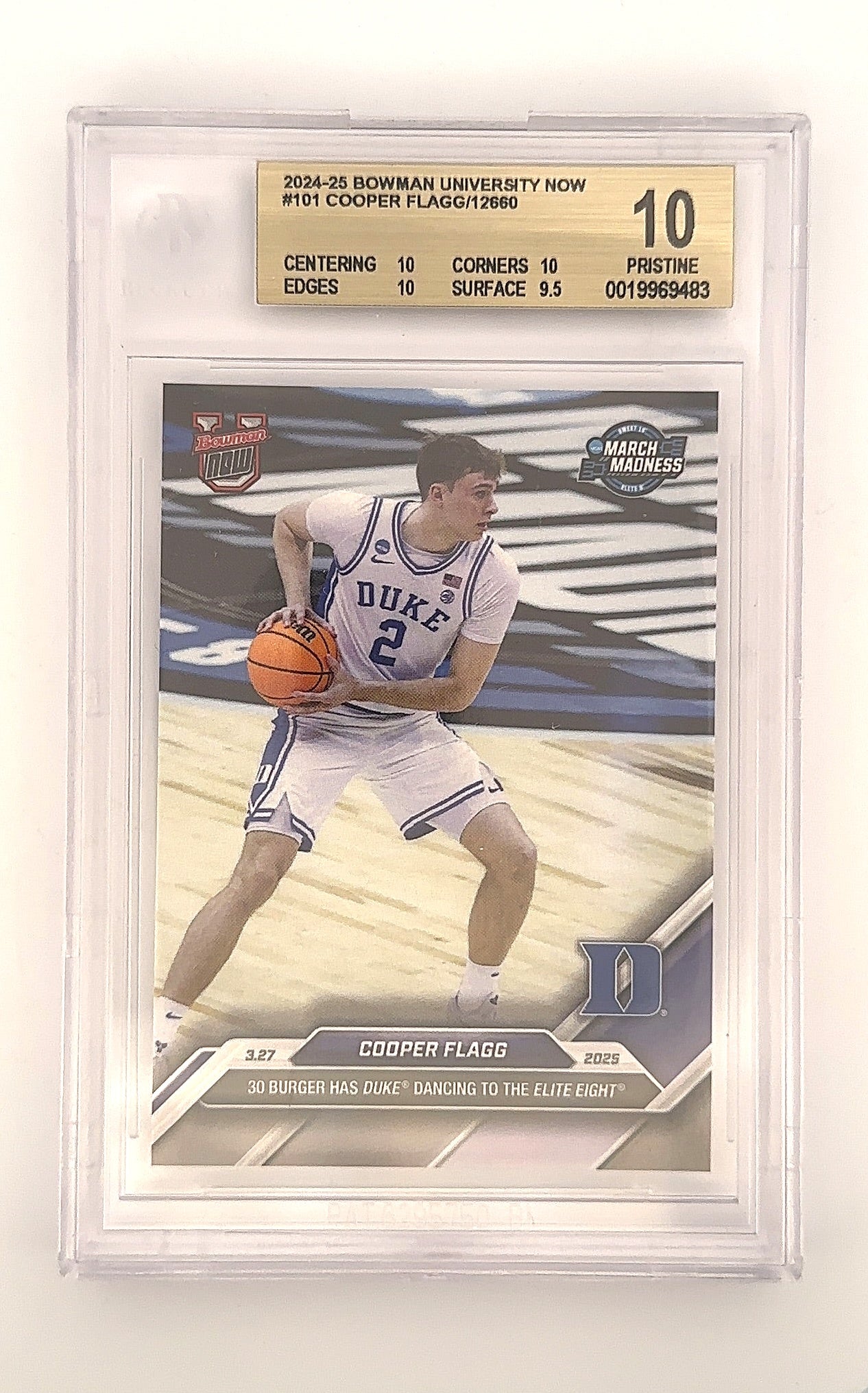 2024-25 Cooper Flagg Bowman University Now #101 Beckett 10 Pristine BGS PRISTINE 10 — front