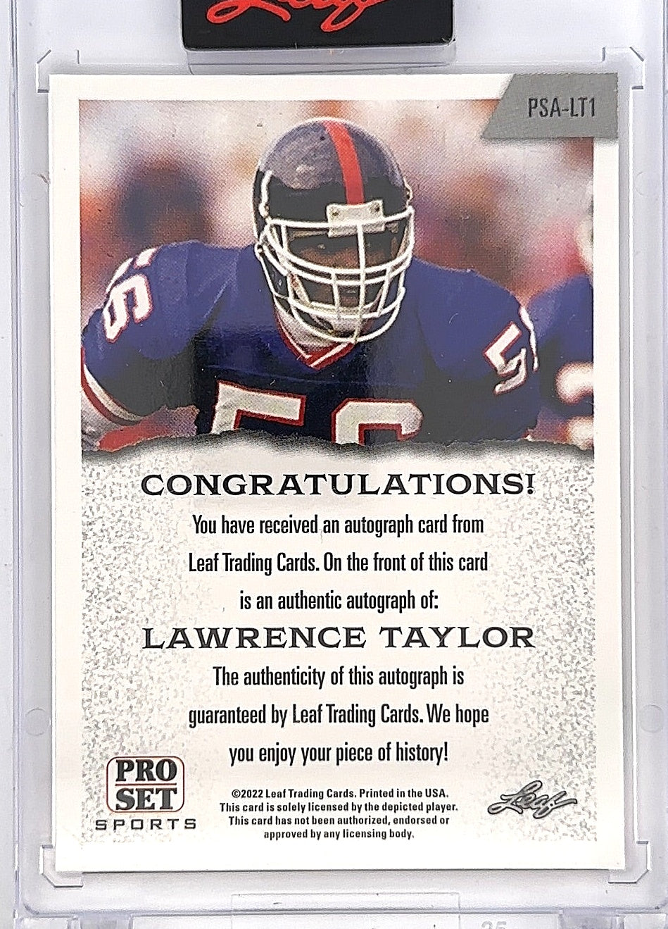 Lawrence Taylor Pro Set Leaf Autograph #PSA-LT1 — back