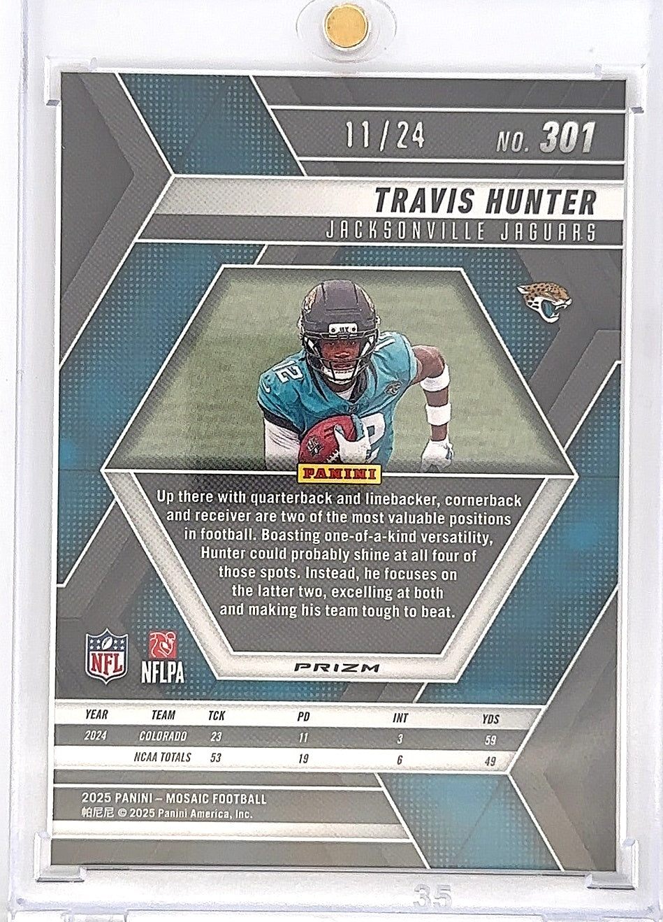 Travis Hunter Gold Mosaic #301 11/24 — back