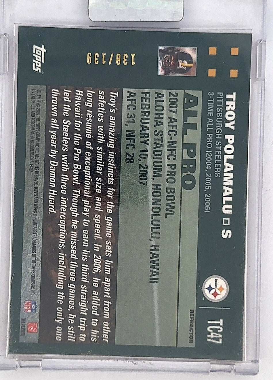 2007 Topps Chrome Troy Polamalu [Red Refractor] #TC47 — back