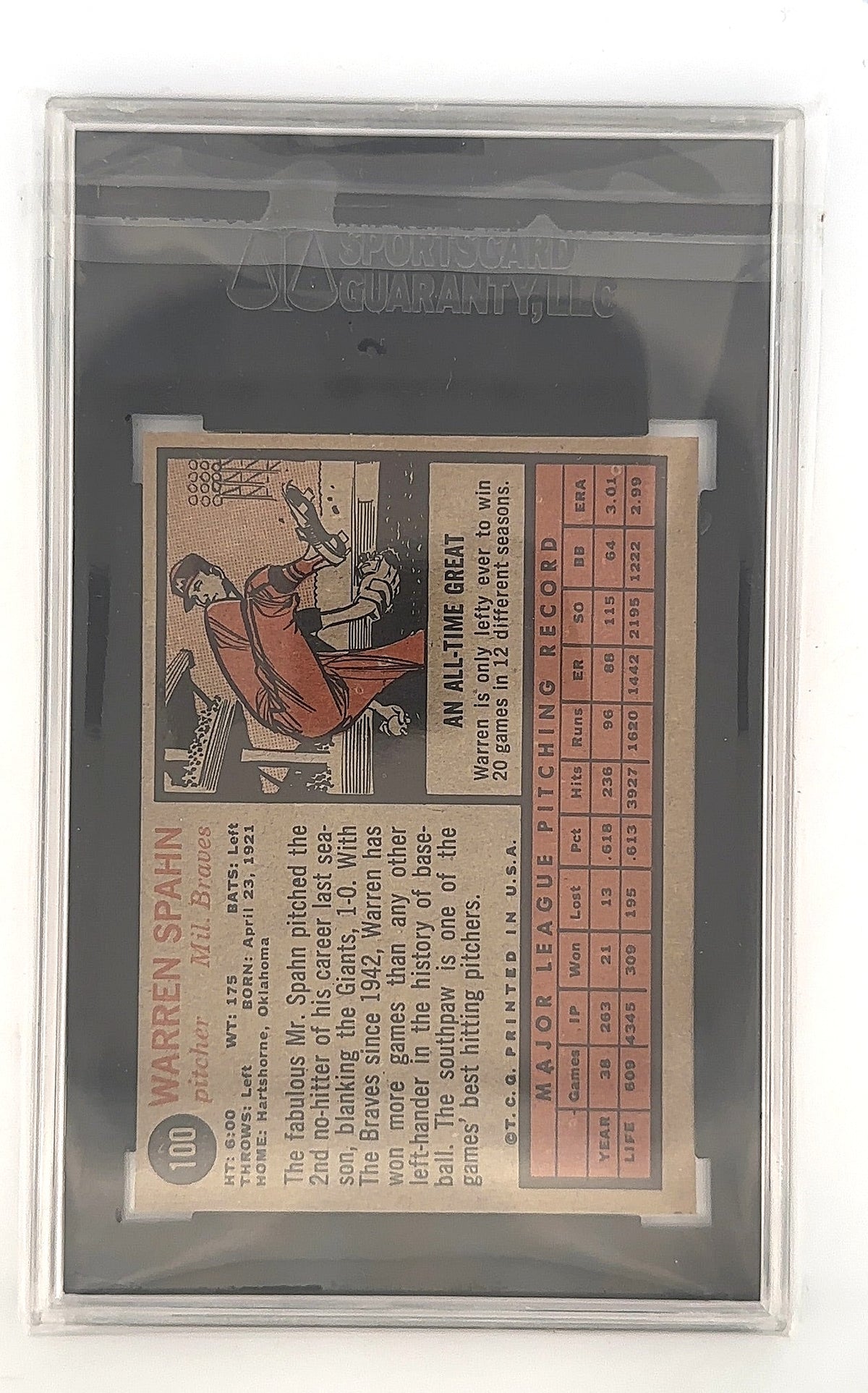 1962 Topps Warren Spahn #100 SGC 5 — back