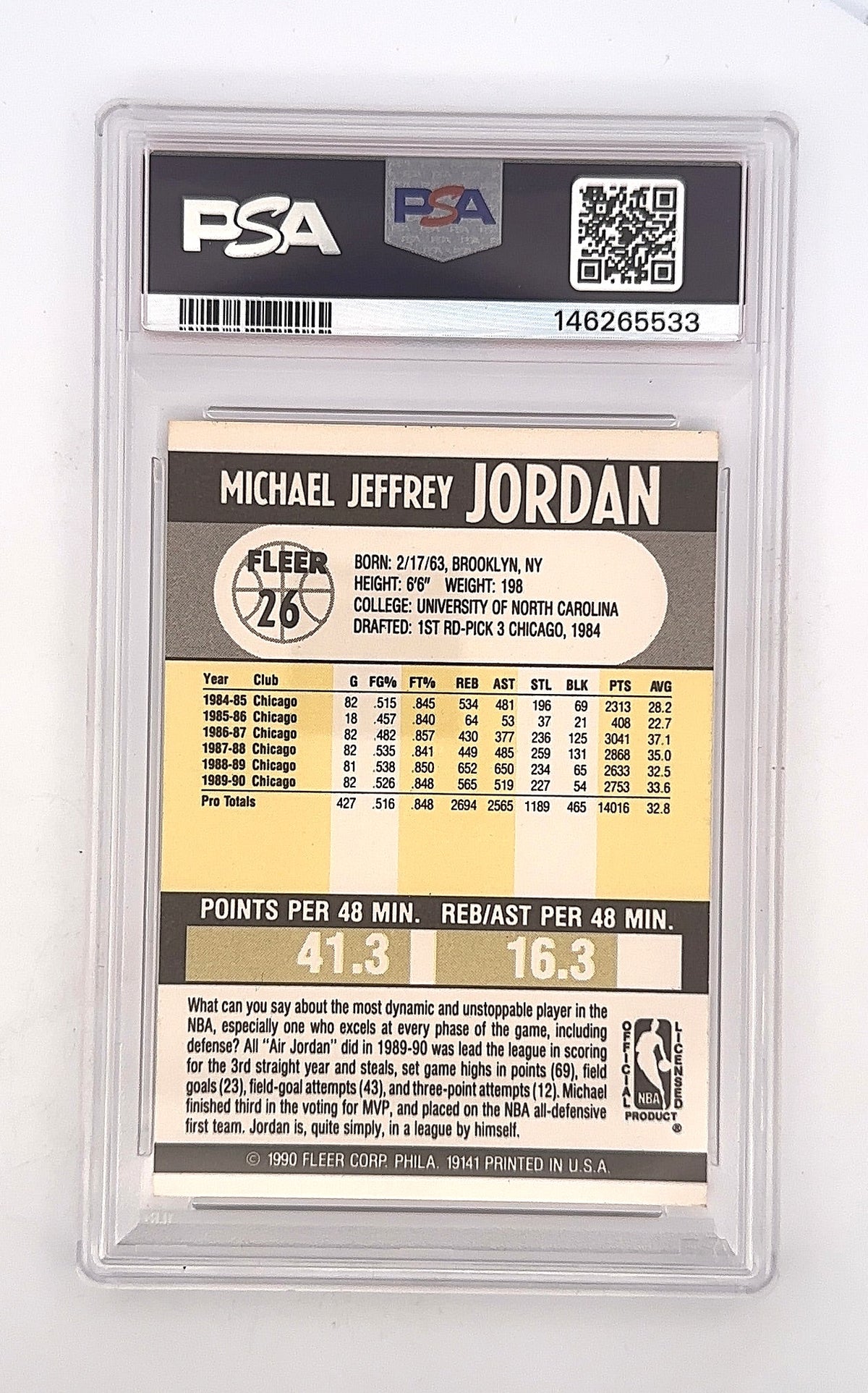 1990 Fleer Michael Jordan #26 PSA 9 — back
