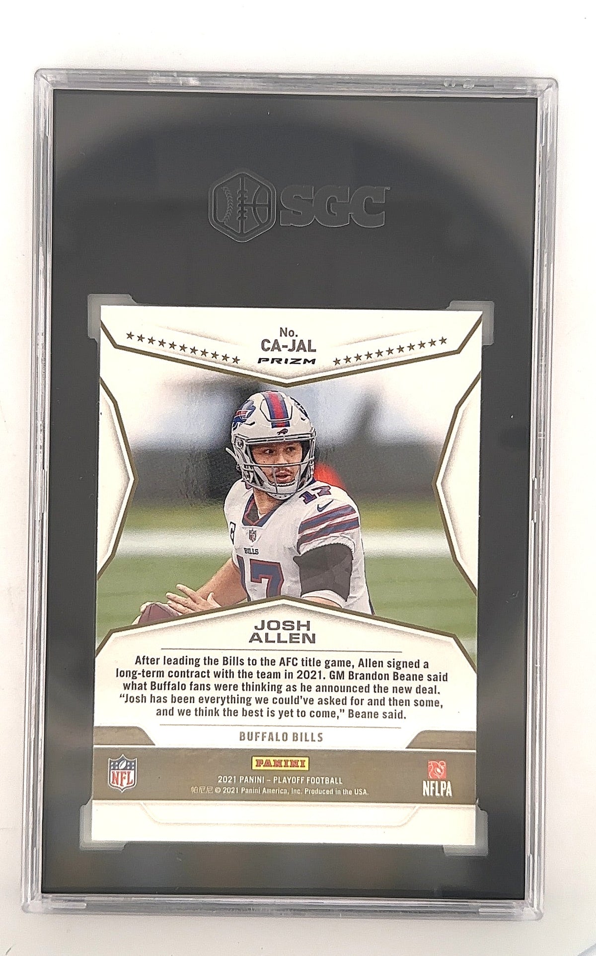 Josh Allen Call to Arms 2021 Panini Playoff Silver Prizm SGC 10 — back