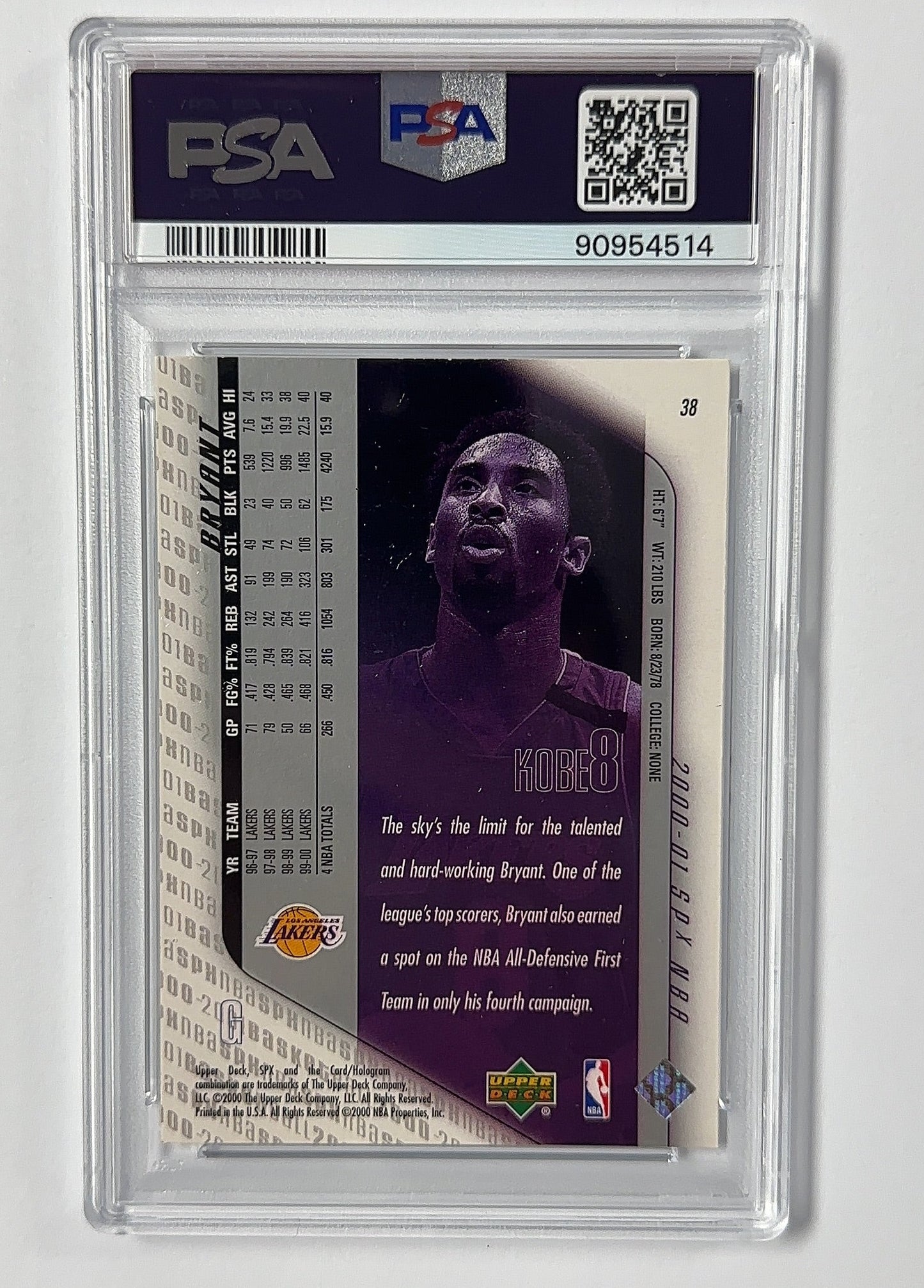 Kobe Bryant - PSA 7 SPx — back
