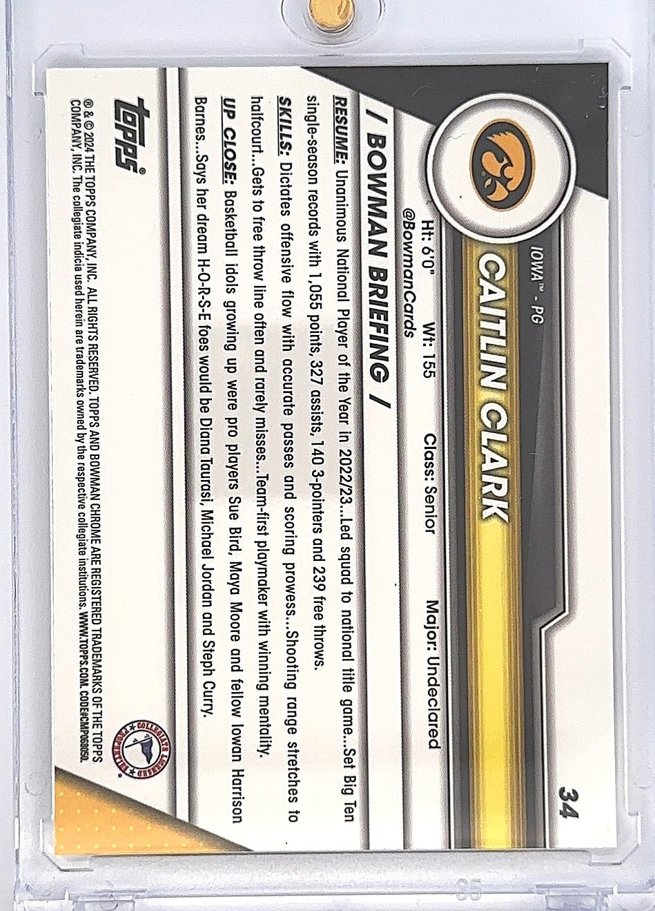 2023 Bowman Chrome University Caitlin Clark [SP Variation] #34 — back