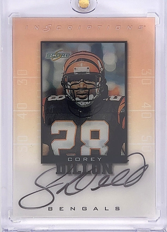 1999 Panini Score Supplemental Inscriptions Corey Dillon Auto #CD-28 — front