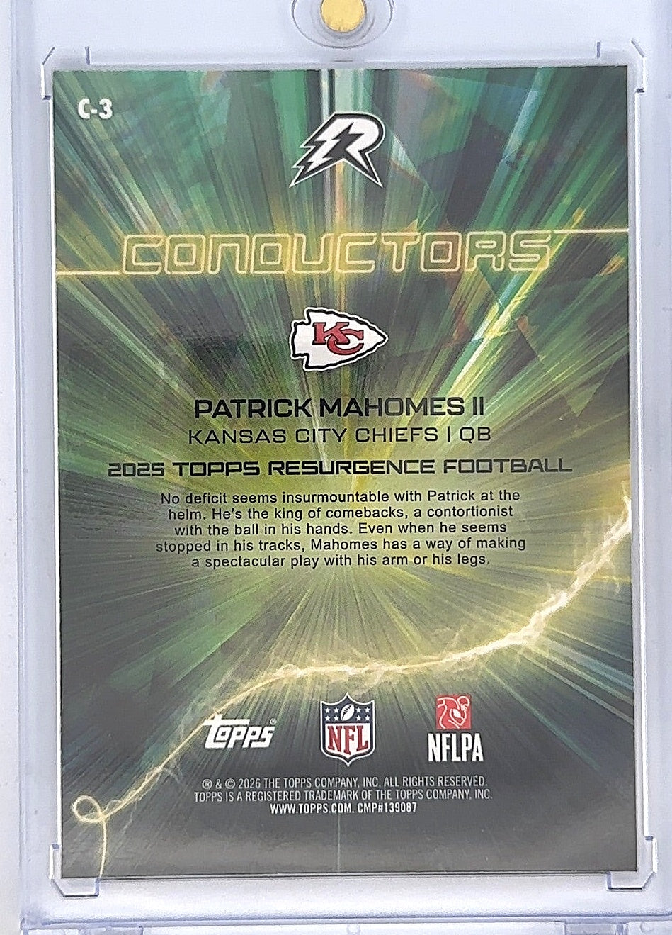 Patrick Mahomes Conductors C-3 12/99 — back