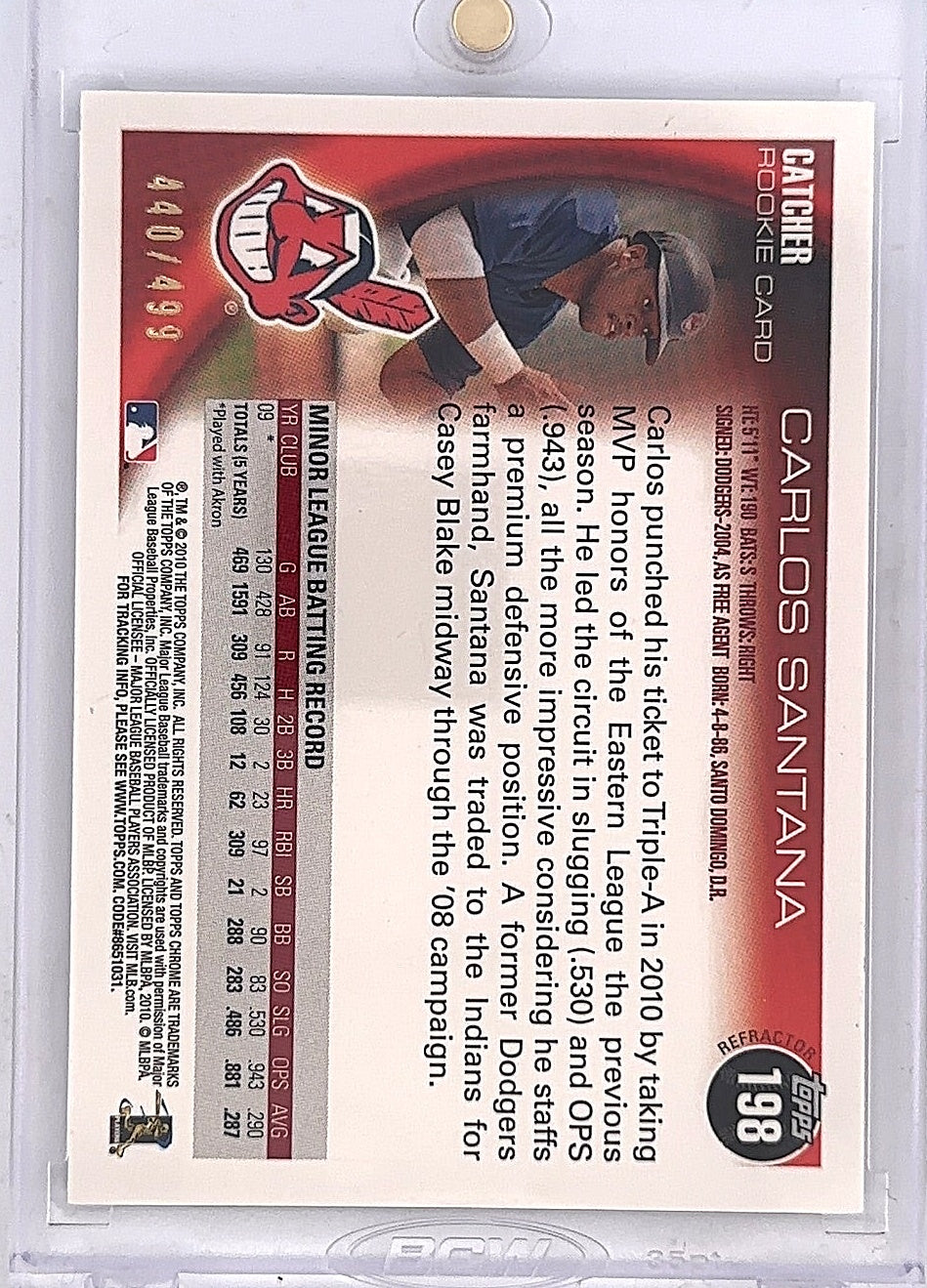 2010 Topps Chrome Carlos Santana [Autograph] #198 — back